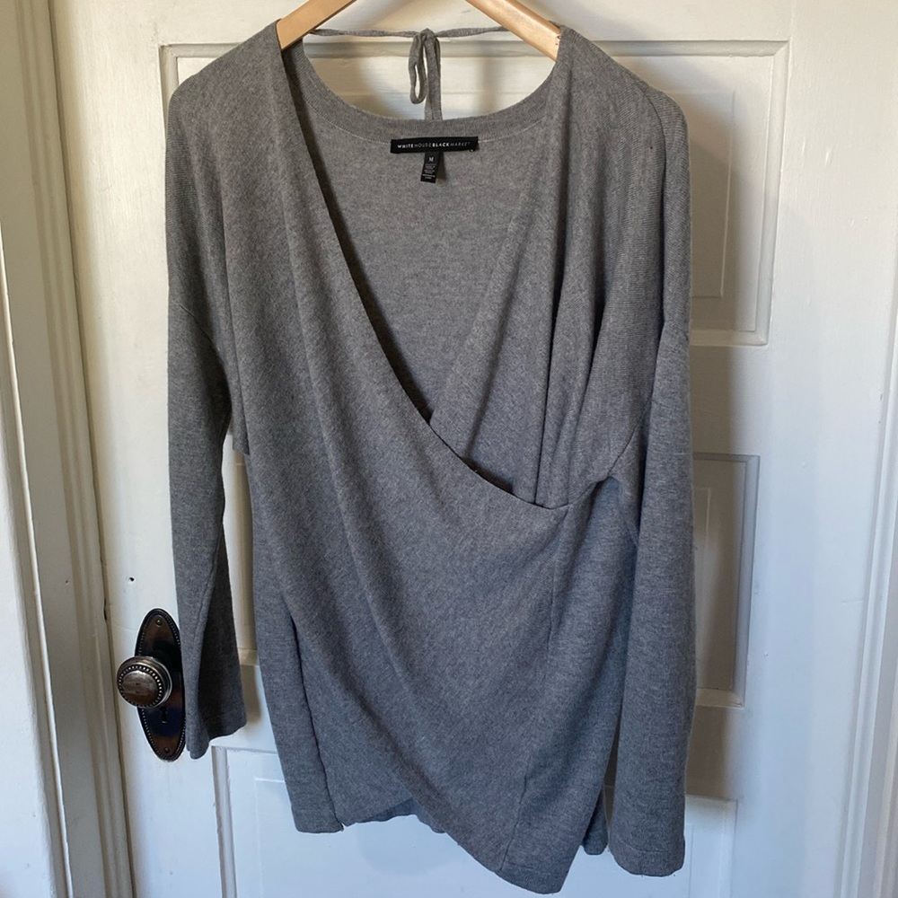 White House Black Market Charcoal V-Neck Sweater